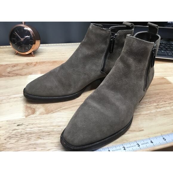 Aquatalia Fantina Boots Women's 7.5 Olive Green Suede Dual Zip Ankle Booties - Picture 4 of 8